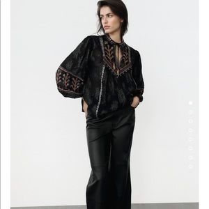 Zara embroidered jacquard blouse